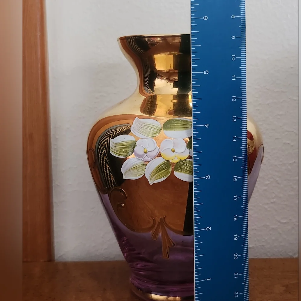 VTG Amethyst / Gold Glass Hand Painted Vase